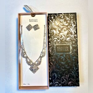 Badgley Mischka Modern Deco Collection set of Necklace & Earrings silver tone